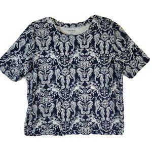 Coral Bay Women's Casual Short Sleeve Top Blouse Size 1X Sea Horse Print BLUE
